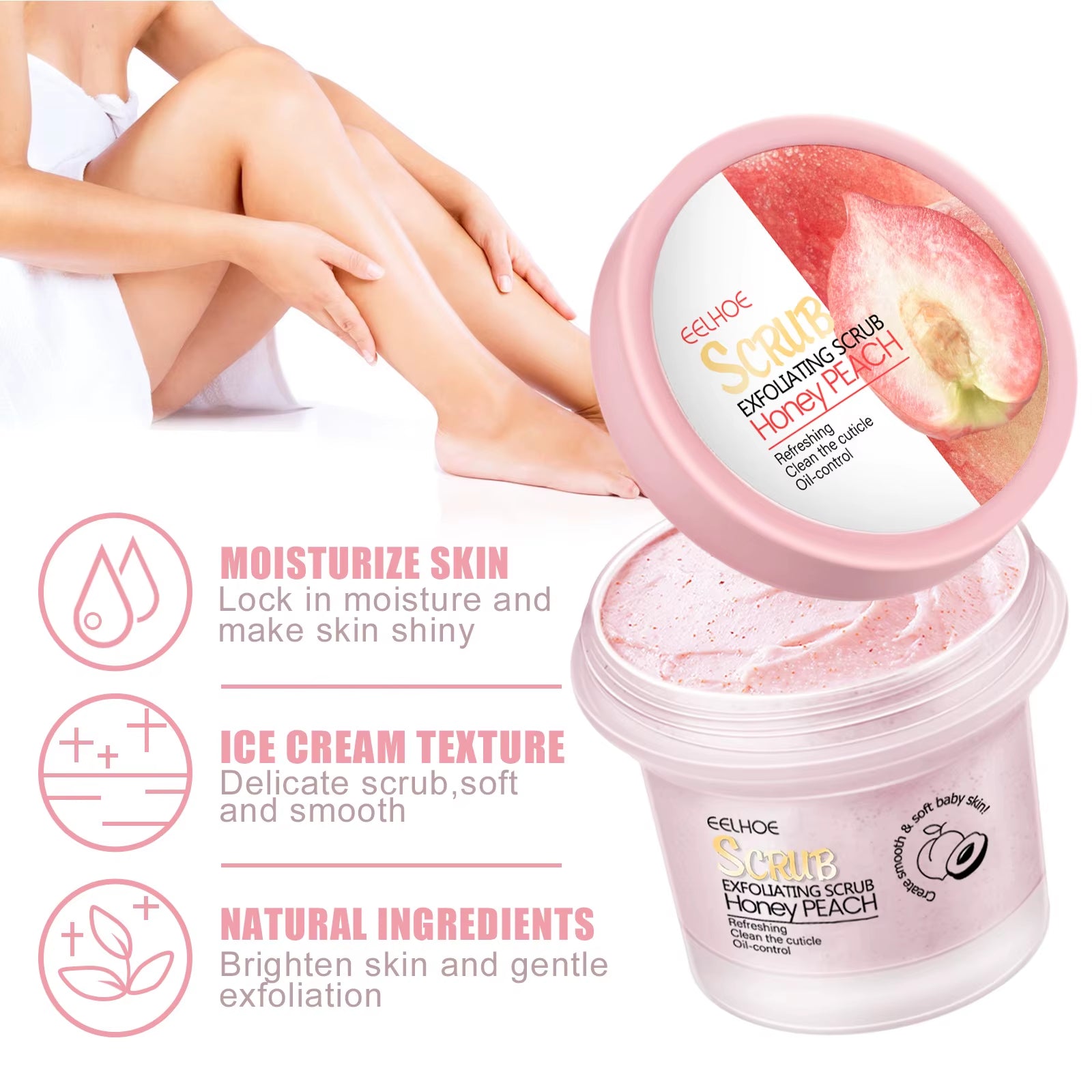 Peach Exfoliating Scrub Moisturizing Brighten Body Gel Deep Cleaning Whitening Exfoliating Pore Clean Skin Spa Scrub 100G